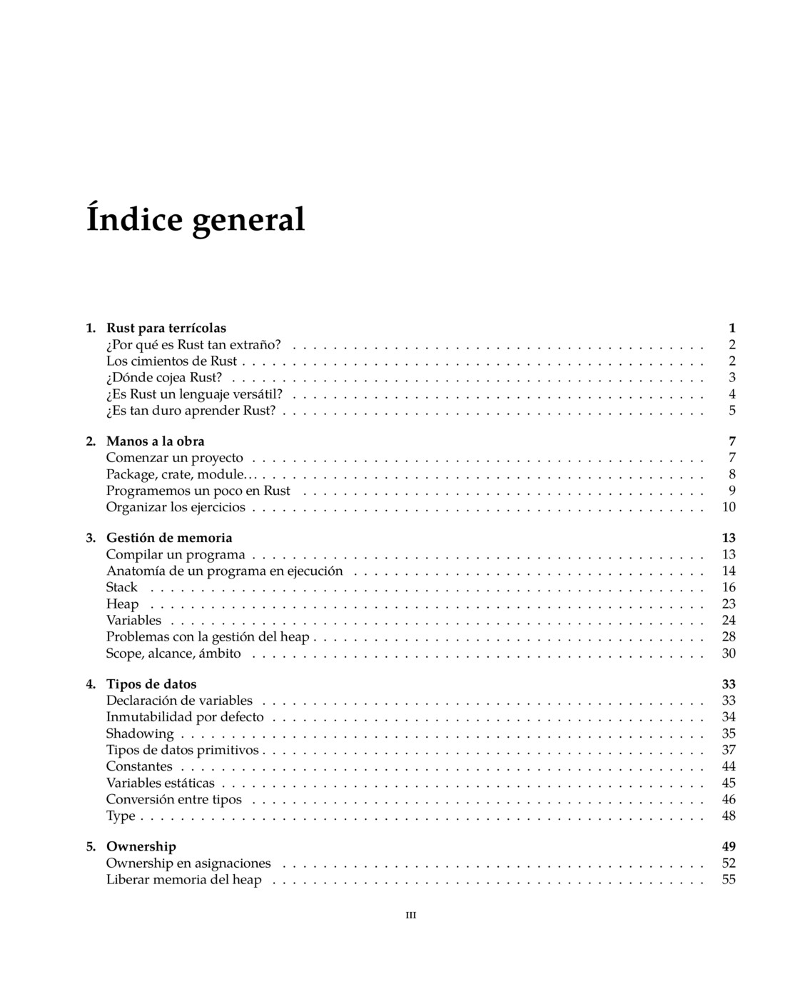 Índice de contenidos de Rust para terrícolas