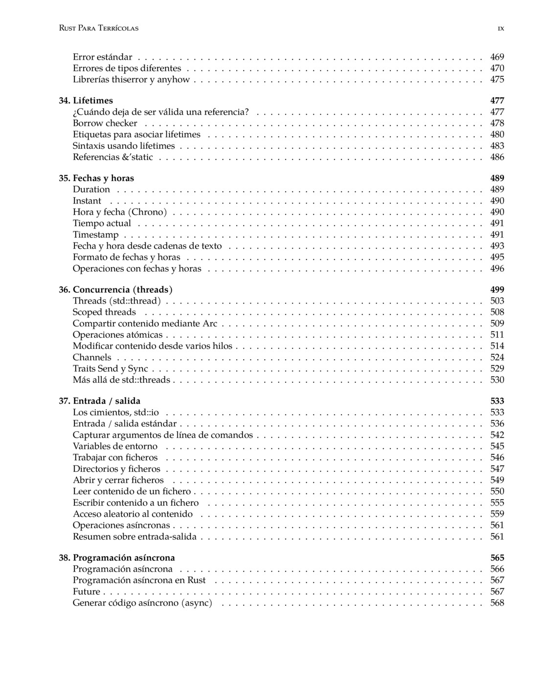 Índice de contenidos de Rust para terrícolas